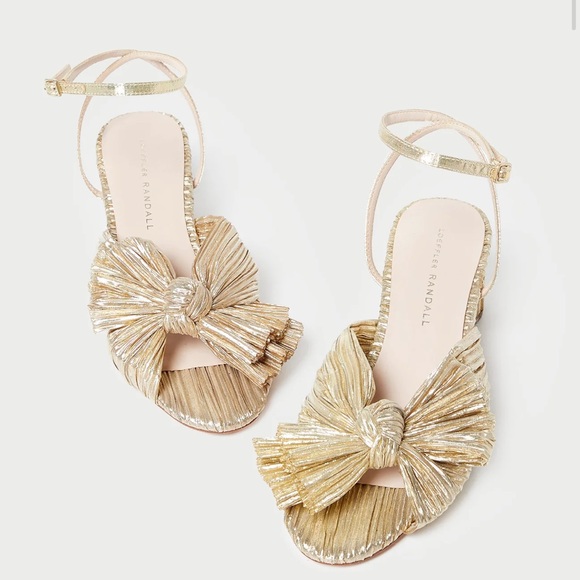 NEW IN BOX Loeffler Randall Gold Pleated Bow Heel